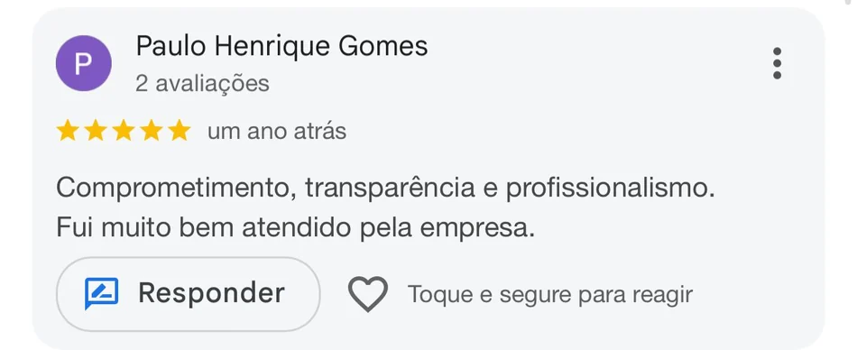 Avaliação do Google de Paulo Henrique